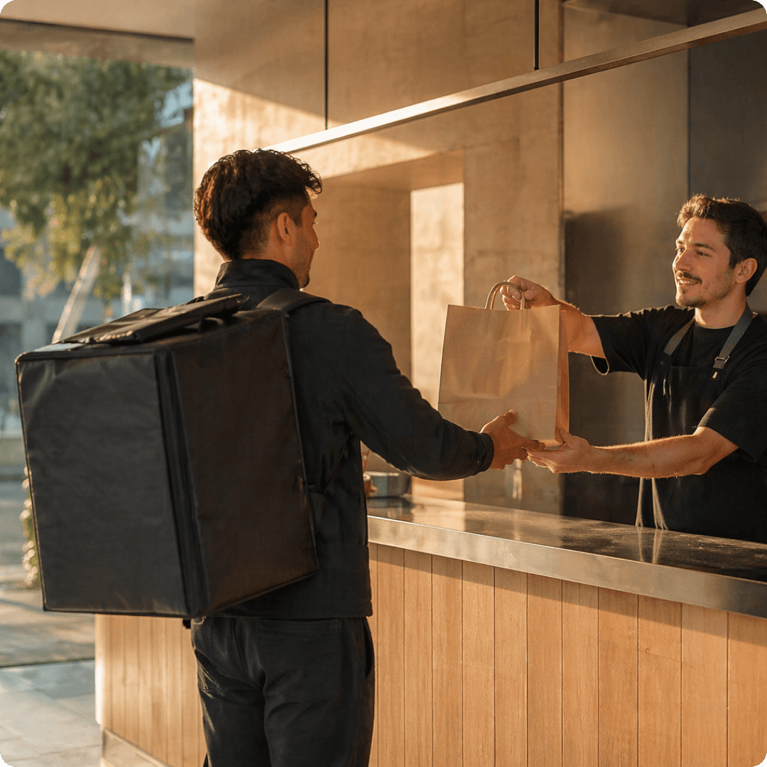 Repartidor en bicicleta realizando una entrega